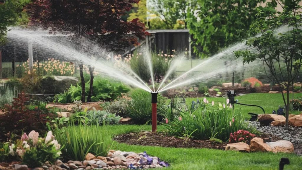 garden irrigation sprinkler spraying water